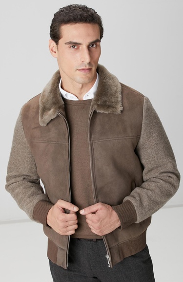  Network Erkek Vizon Yakası Kürklü Deri Mont