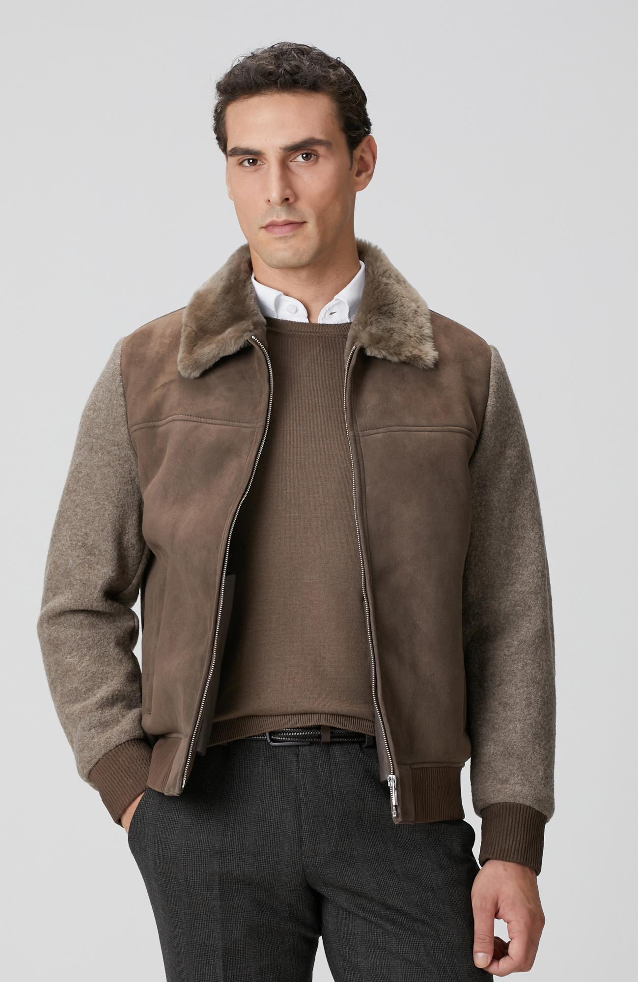  Network Erkek Vizon Yakası Kürklü Deri Mont