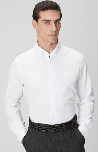  Network Erkek Beyaz Petek Desenli Gömlek