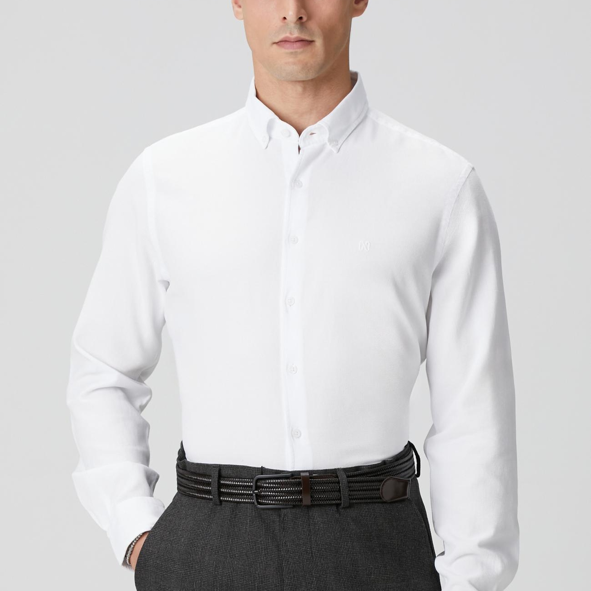 Network Erkek Beyaz Petek Desenli Gömlek