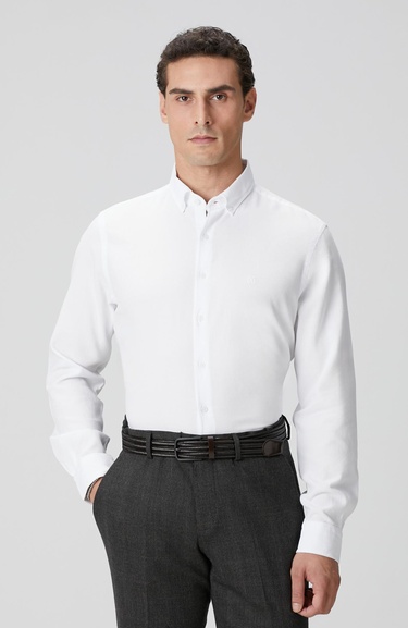  Network Erkek Beyaz Petek Desenli Gömlek