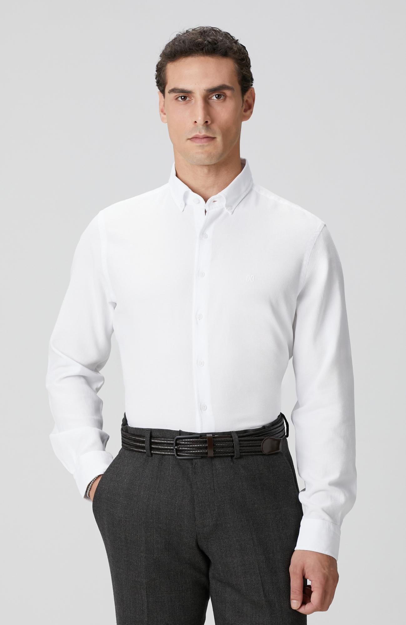  Network Erkek Beyaz Petek Desenli Gömlek