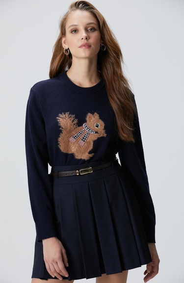  Network Kadın Lacivert Yün Karışımlı Kazak