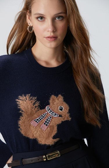  Network Kadın Lacivert Yün Karışımlı Kazak