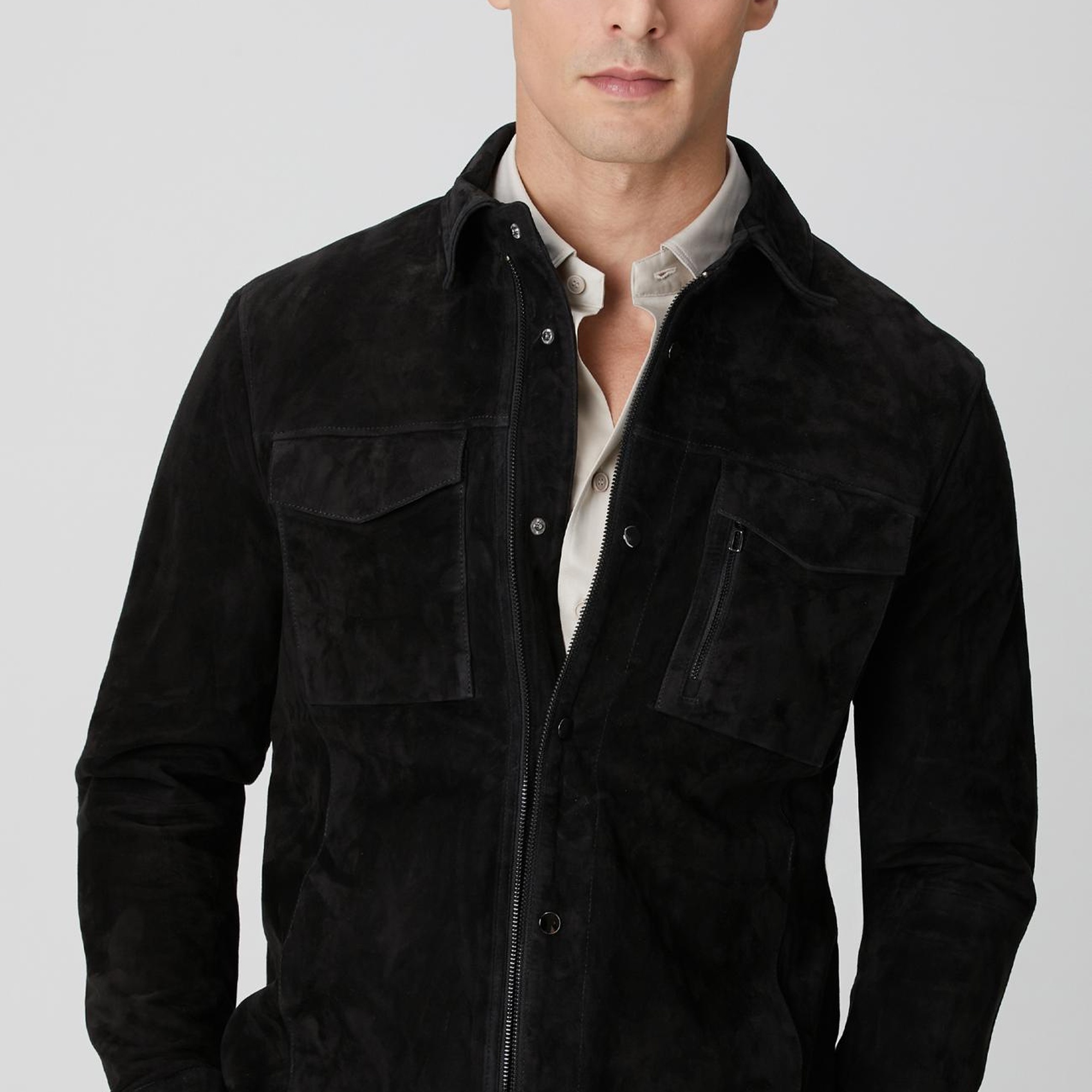 Network Erkek Siyah Göğüste Çift Cep Detaylı Süet Mont