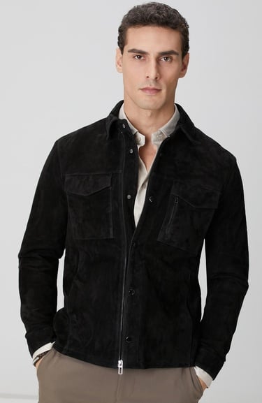  Network Erkek Siyah Göğüste Çift Cep Detaylı Süet Mont