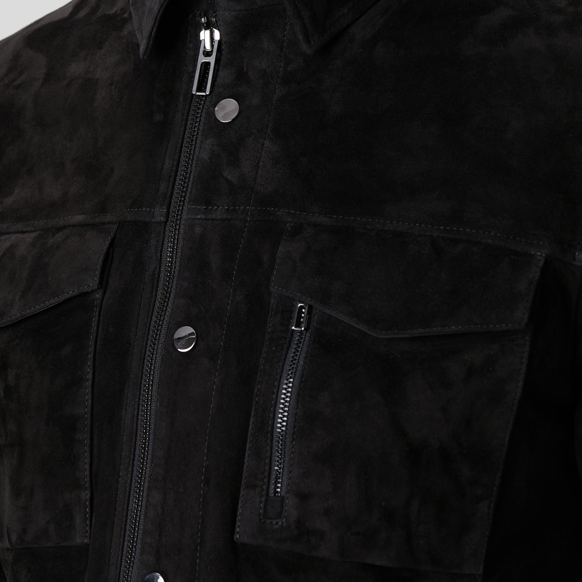 Network Erkek Siyah Göğüste Çift Cep Detaylı Süet Mont