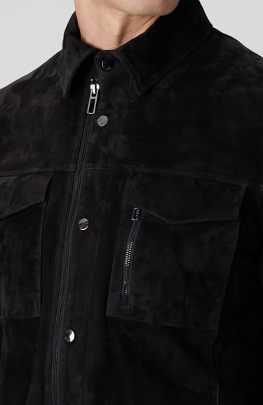  Network Erkek Siyah Göğüste Çift Cep Detaylı Süet Mont