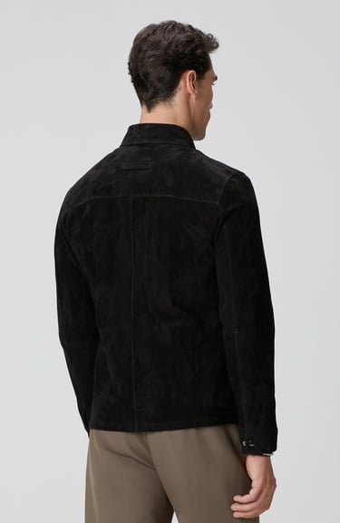  Network Erkek Siyah Göğüste Çift Cep Detaylı Süet Mont