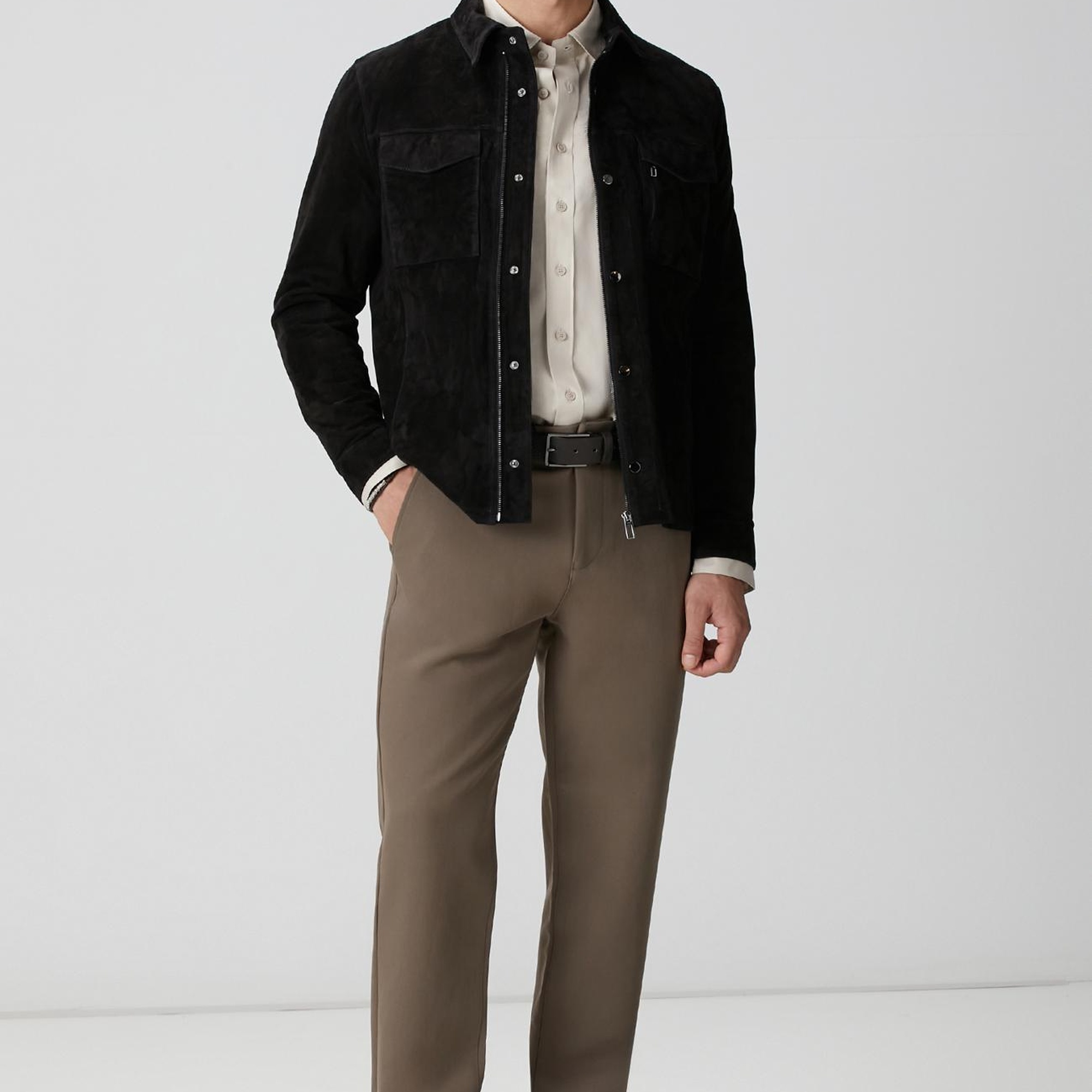 Network Erkek Siyah Göğüste Çift Cep Detaylı Süet Mont