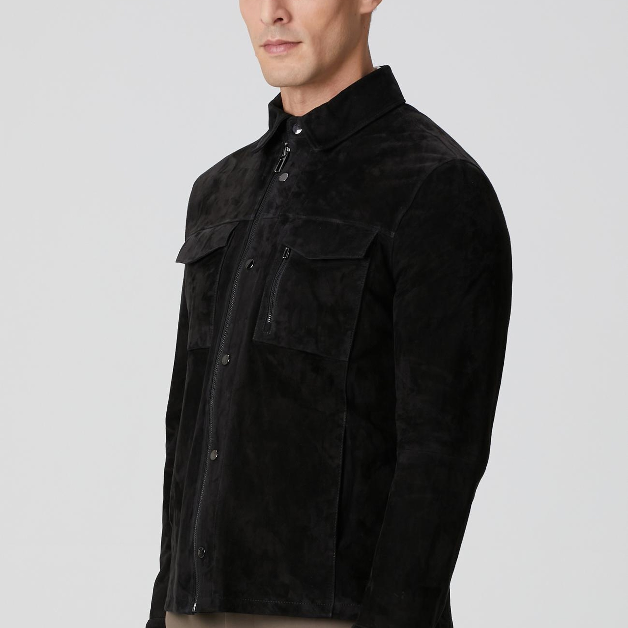 Network Erkek Siyah Göğüste Çift Cep Detaylı Süet Mont