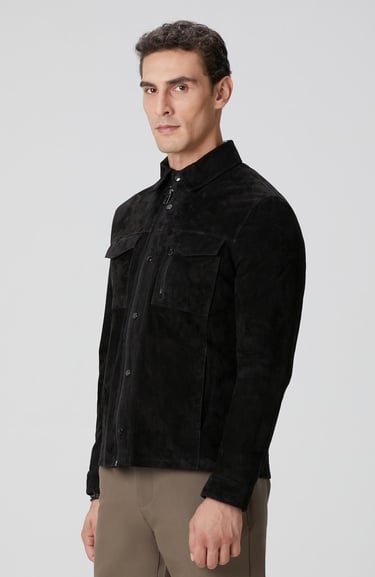  Network Erkek Siyah Göğüste Çift Cep Detaylı Süet Mont