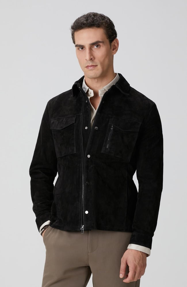  Network Erkek Siyah Göğüste Çift Cep Detaylı Süet Mont