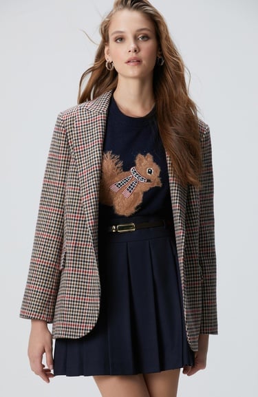  Network Kadın Lacivert Kahverengi Kazayağı Yün Karışımlı Ceket