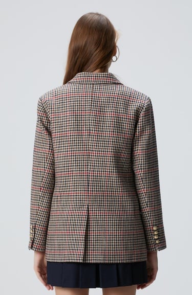  Network Kadın Lacivert Kahverengi Kazayağı Yün Karışımlı Ceket