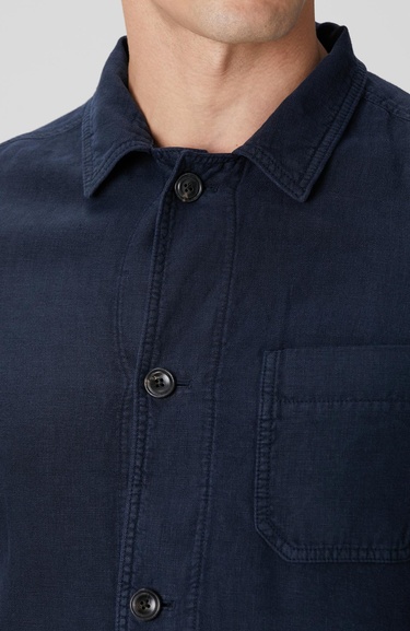  Network Erkek Lacivert Cep Detaylı Parça Boya Keten Dış Gömlek