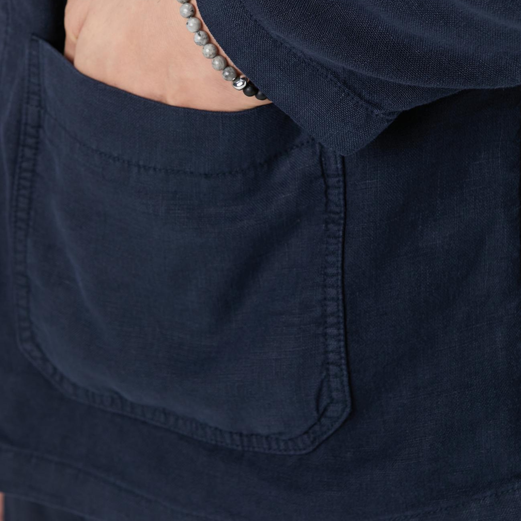 Network Erkek Lacivert Cep Detaylı Parça Boya Keten Dış Gömlek