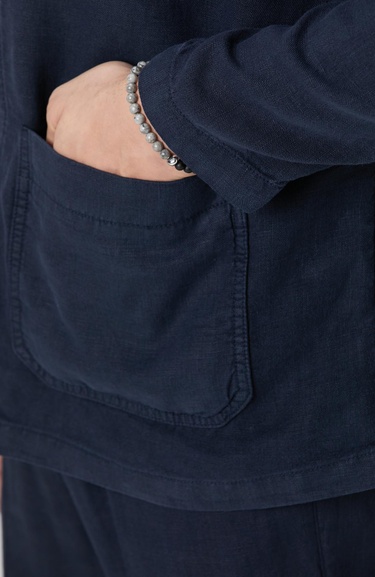  Network Erkek Lacivert Cep Detaylı Parça Boya Keten Dış Gömlek