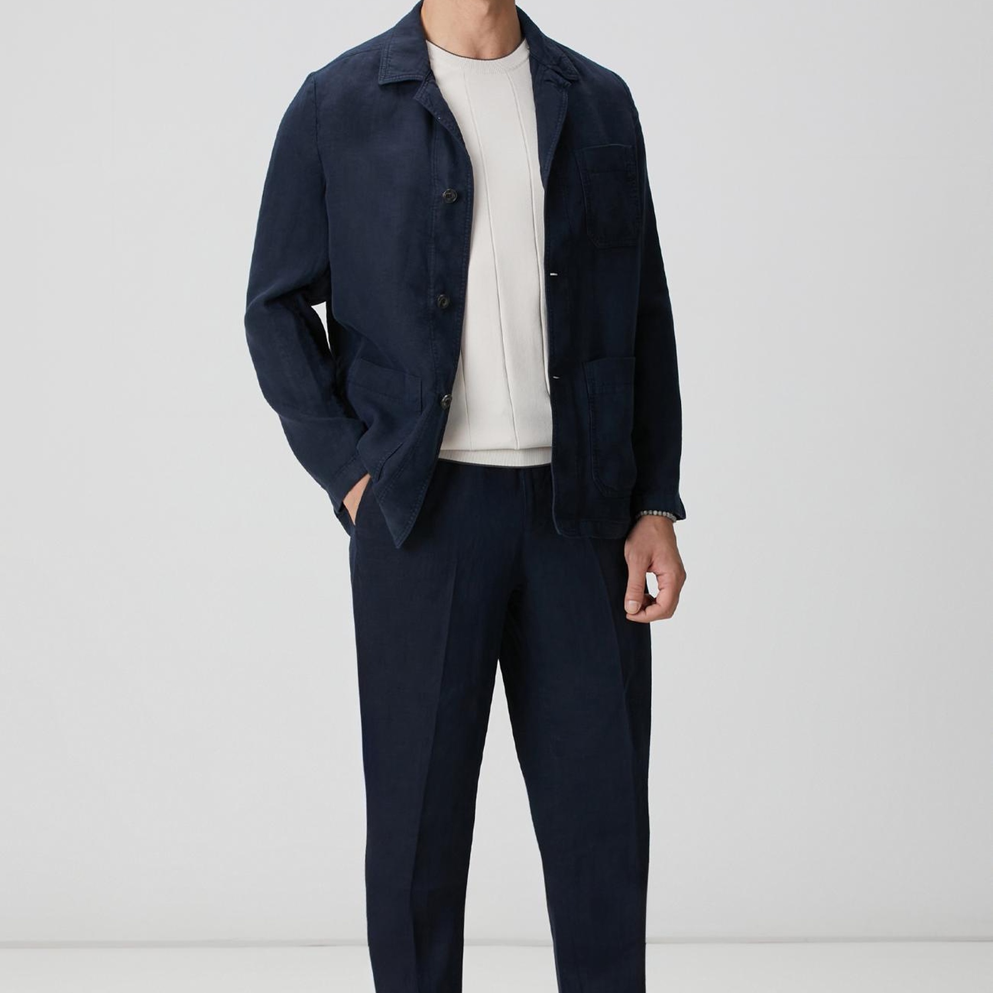 Network Erkek Lacivert Cep Detaylı Parça Boya Keten Dış Gömlek