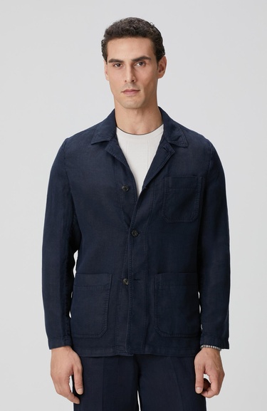  Network Erkek Lacivert Cep Detaylı Parça Boya Keten Dış Gömlek