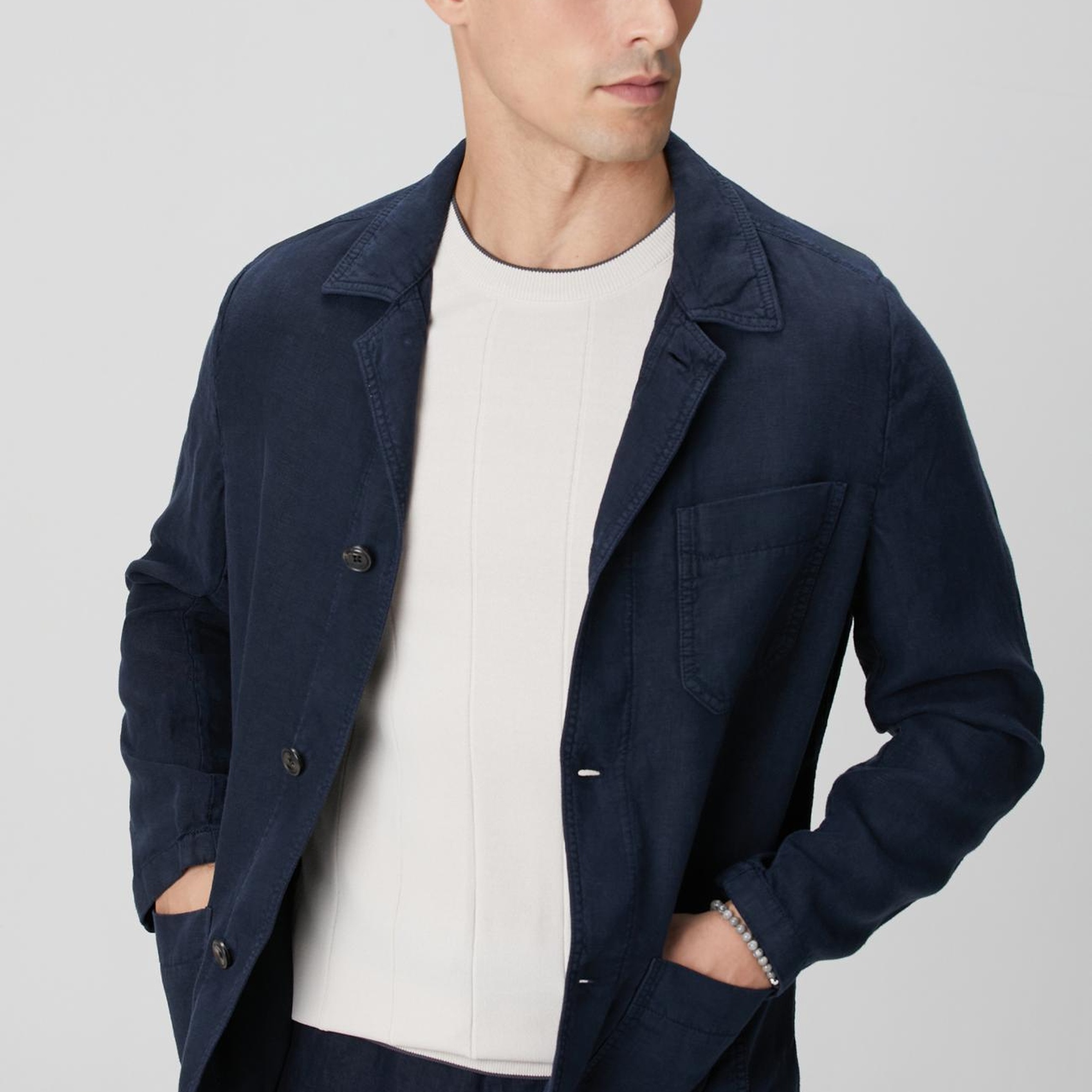 Network Erkek Lacivert Cep Detaylı Parça Boya Keten Dış Gömlek