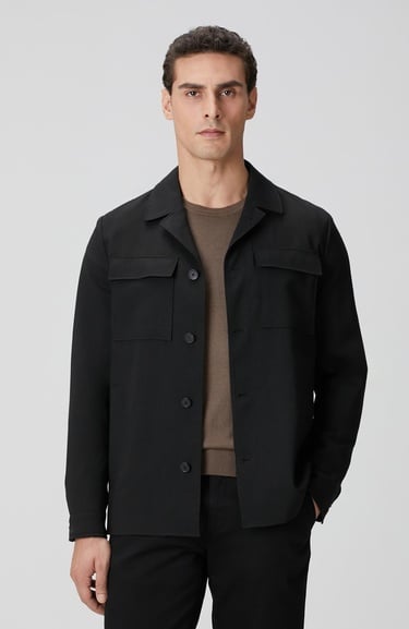  Network Erkek Siyah Cep Detaylı Yün Dış Gömlek