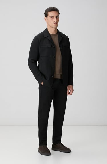  Network Erkek Siyah Cep Detaylı Yün Dış Gömlek