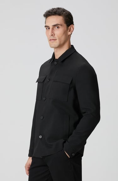  Network Erkek Siyah Cep Detaylı Yün Dış Gömlek