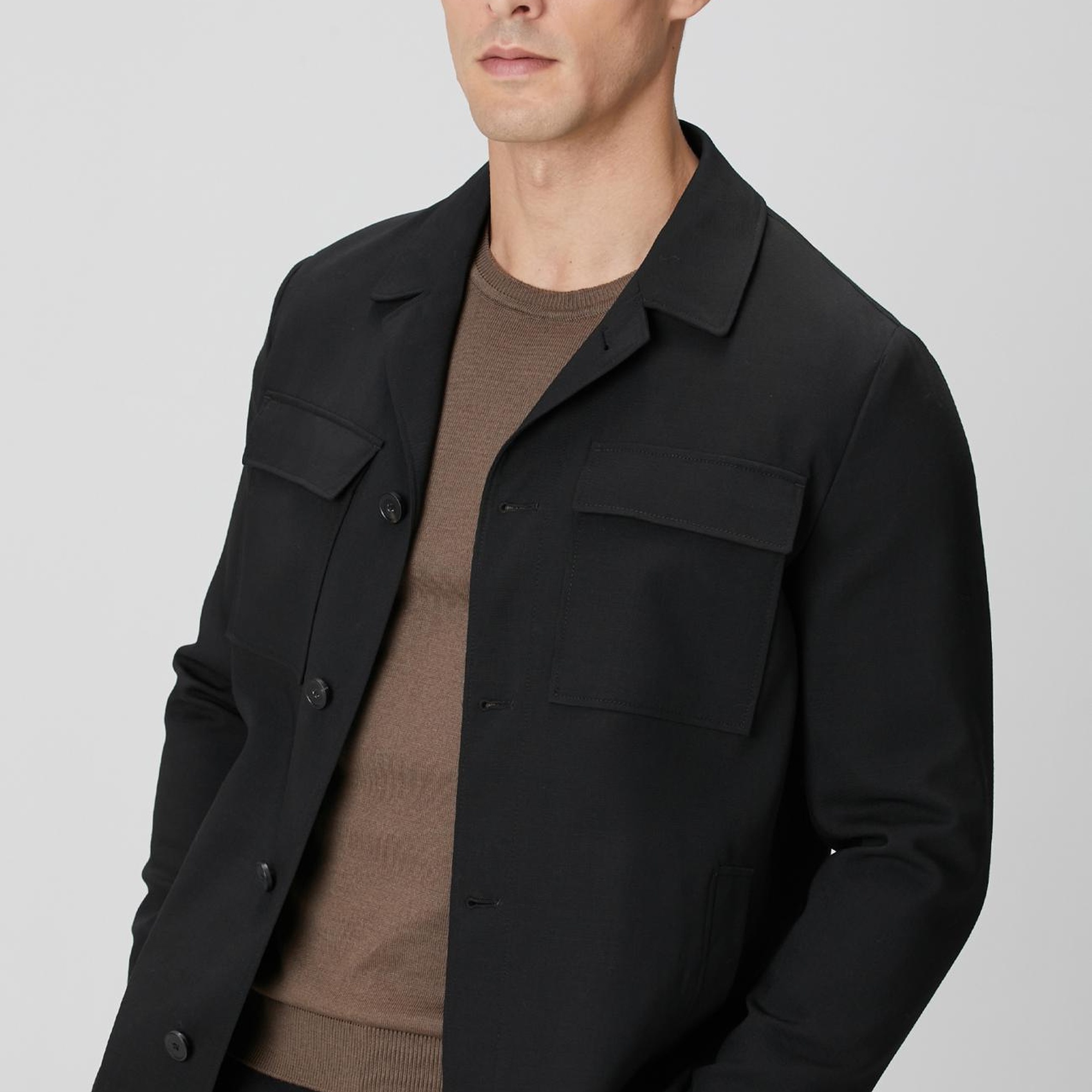 Network Erkek Siyah Cep Detaylı Yün Dış Gömlek