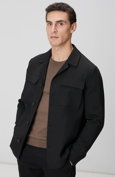 Network Erkek Siyah Cep Detaylı Yün Dış Gömlek