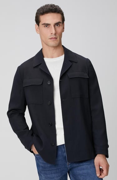  Network Erkek Koyu Lacivert Cep Detaylı Yün Dış Gömlek