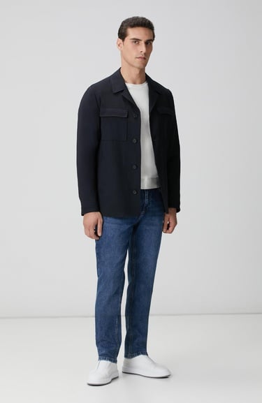  Network Erkek Koyu Lacivert Cep Detaylı Yün Dış Gömlek