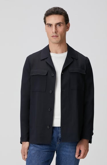  Network Erkek Koyu Lacivert Cep Detaylı Yün Dış Gömlek