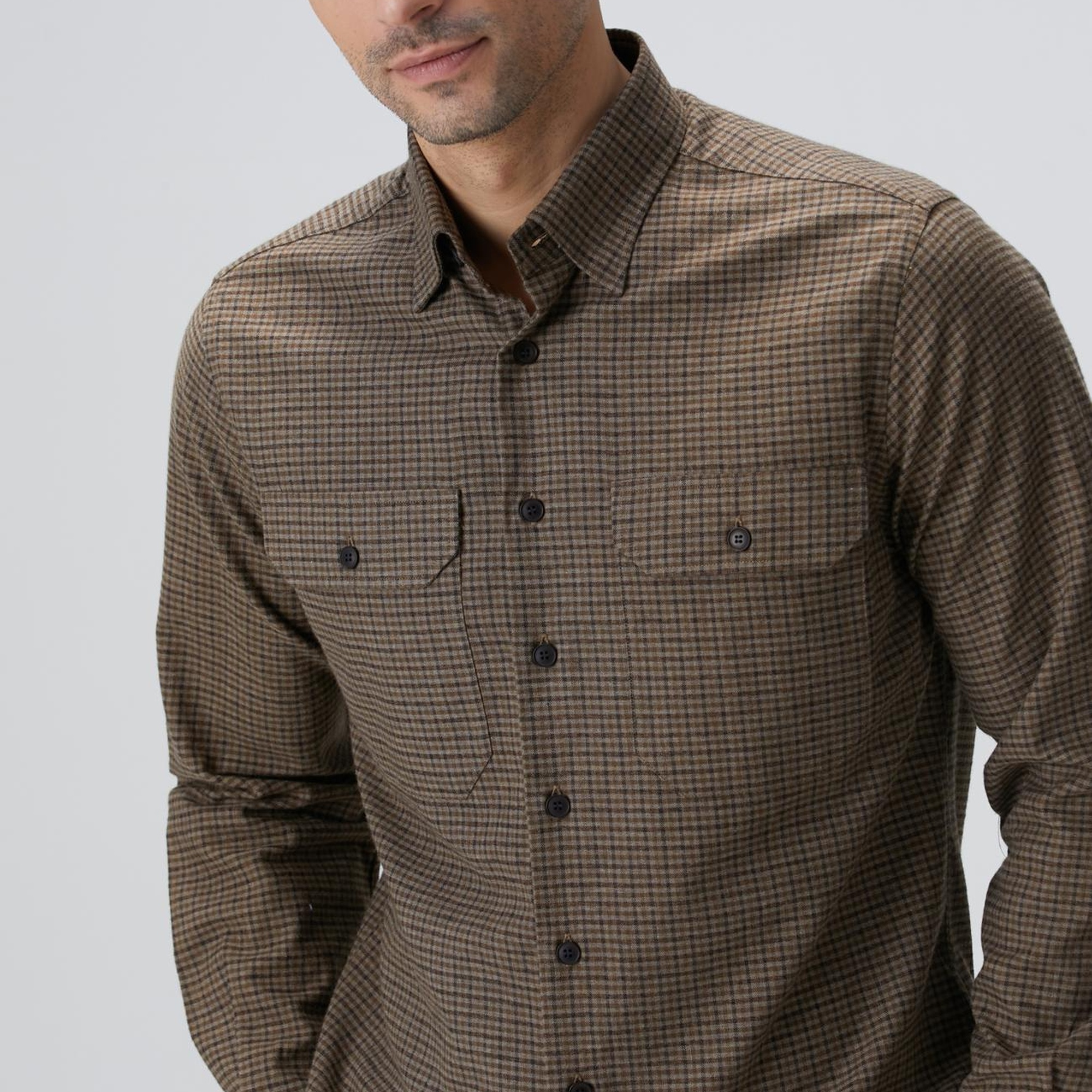 Network Erkek Kahverengi Pötikare Desenli Gömlek