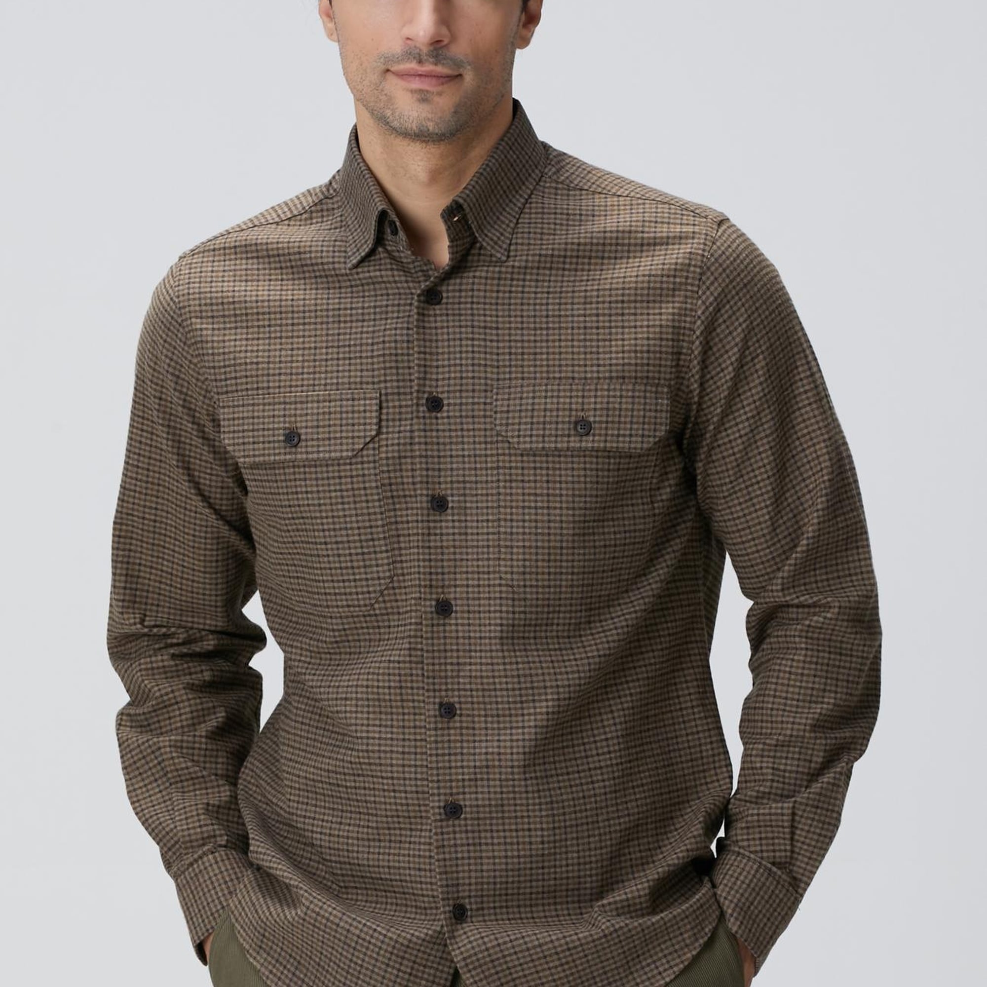 Network Erkek Kahverengi Pötikare Desenli Gömlek