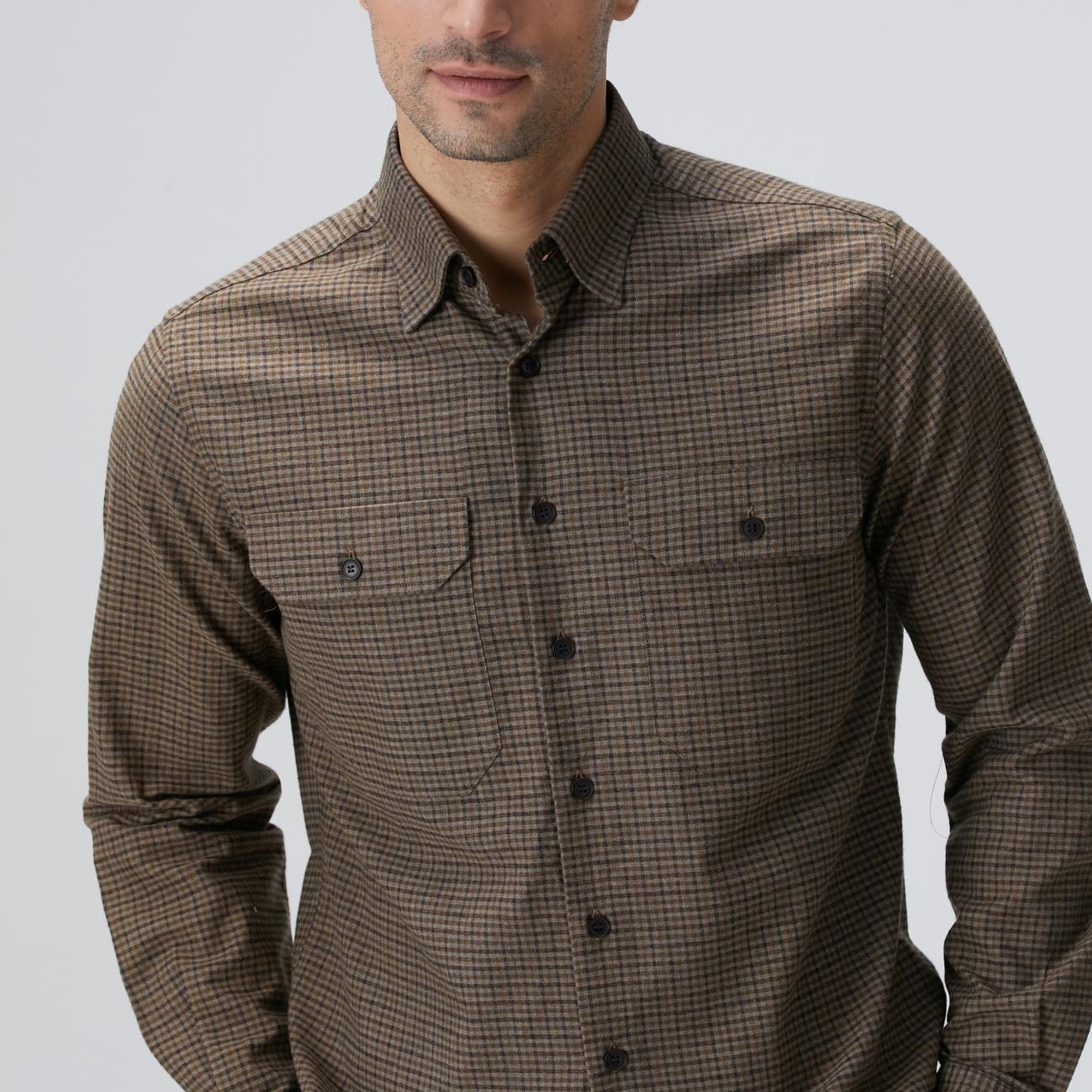 Network Erkek Kahverengi Pötikare Desenli Gömlek