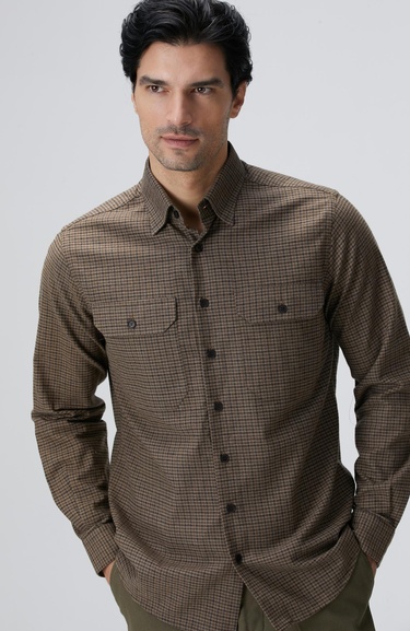  Network Erkek Kahverengi Pötikare Desenli Gömlek