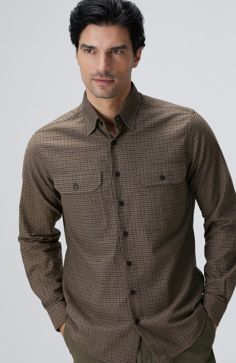  Network Erkek Kahverengi Pötikare Desenli Gömlek