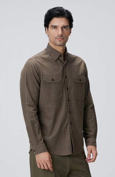  Network Erkek Kahverengi Pötikare Desenli Gömlek