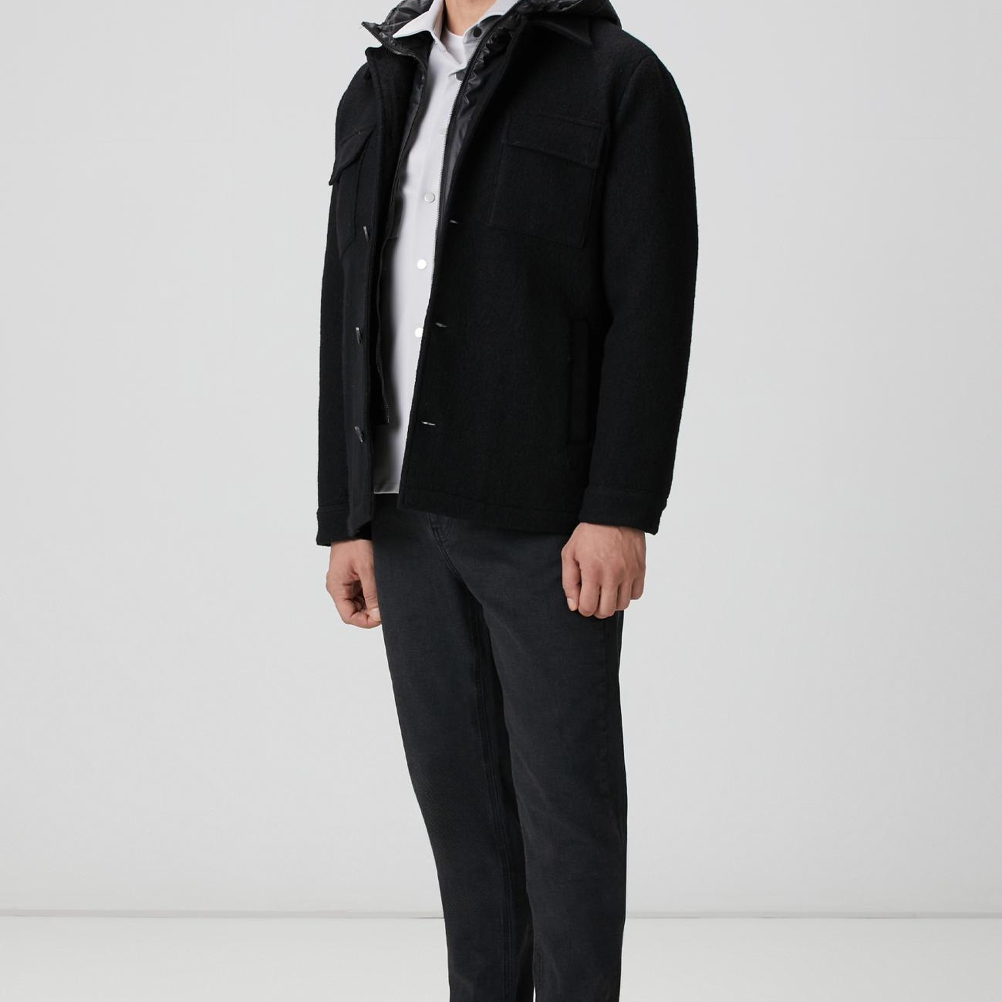 Network Erkek Siyah Yün Çıkma Mostralı Casual Kaban