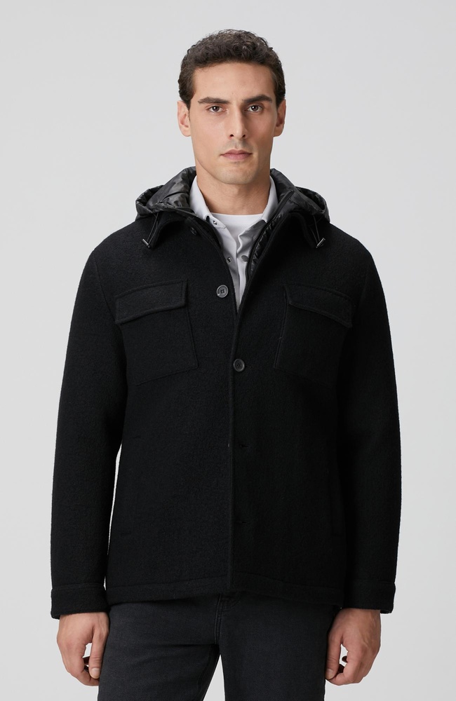 Network Erkek Siyah Yün Çıkma Mostralı Casual Kaban