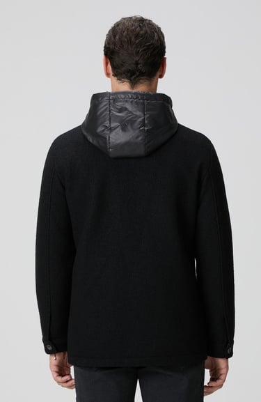  Network Erkek Siyah Yün Çıkma Mostralı Casual Kaban