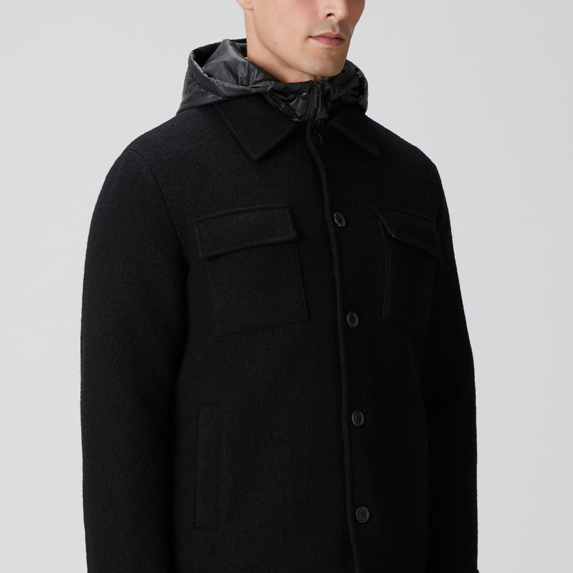 Network Erkek Siyah Yün Çıkma Mostralı Casual Kaban