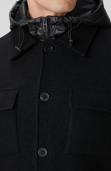  Network Erkek Siyah Yün Çıkma Mostralı Casual Kaban