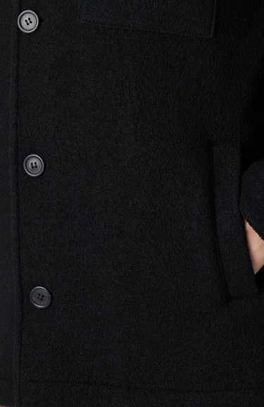  Network Erkek Siyah Yün Çıkma Mostralı Casual Kaban