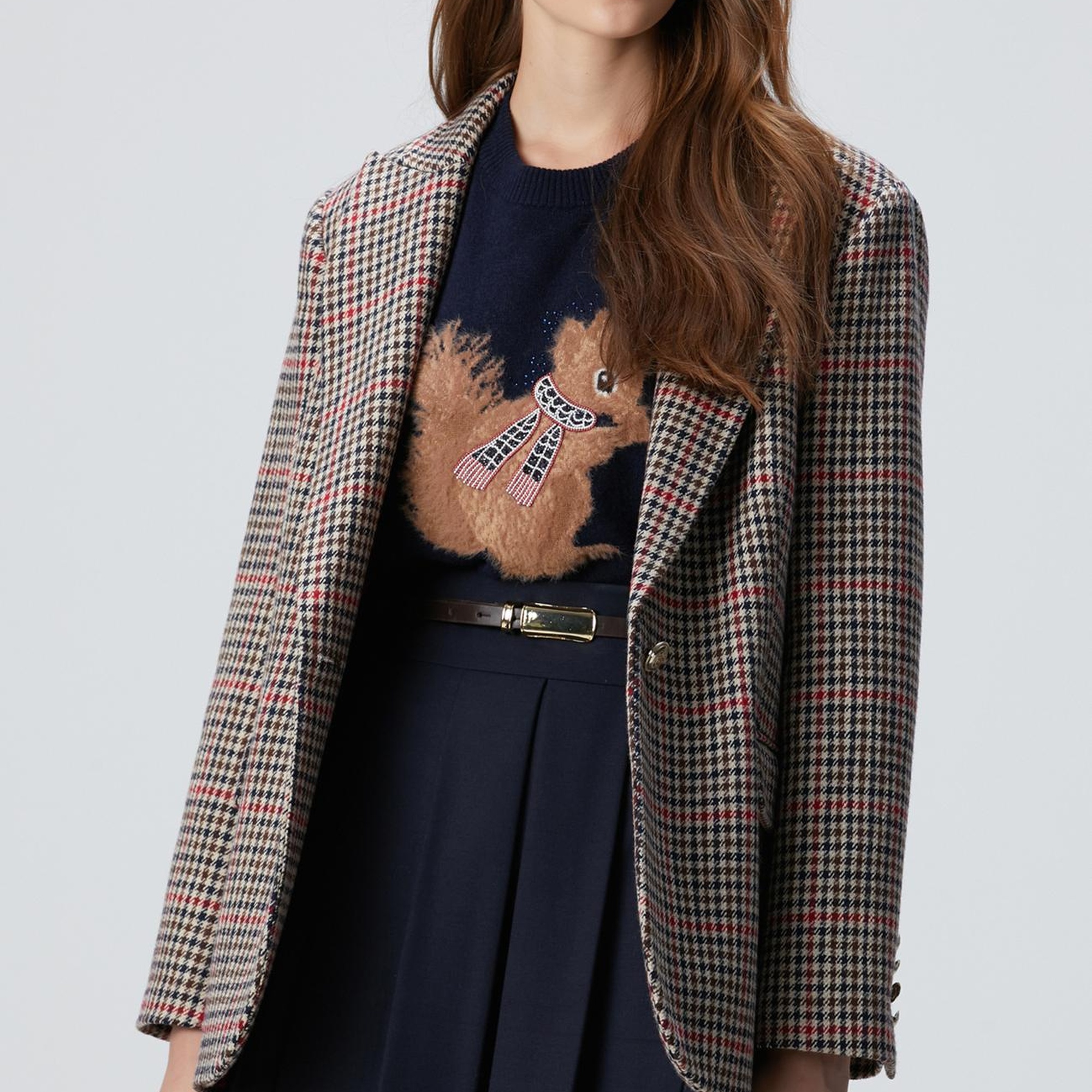 Network Kadın Lacivert Kahverengi Kazayağı Yün Karışımlı Ceket