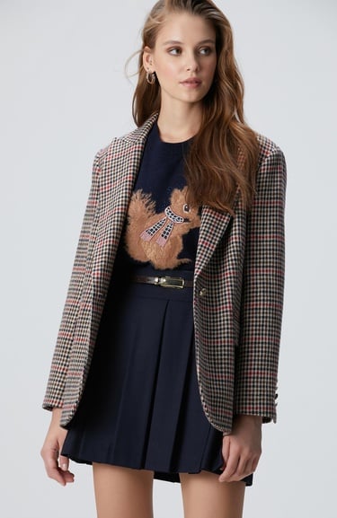  Network Kadın Lacivert Kahverengi Kazayağı Yün Karışımlı Ceket