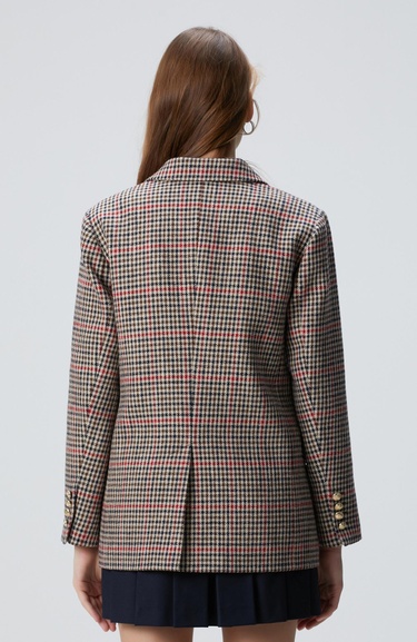  Network Kadın Lacivert Kahverengi Kazayağı Yün Karışımlı Ceket