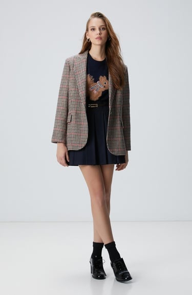  Network Kadın Lacivert Kahverengi Kazayağı Yün Karışımlı Ceket