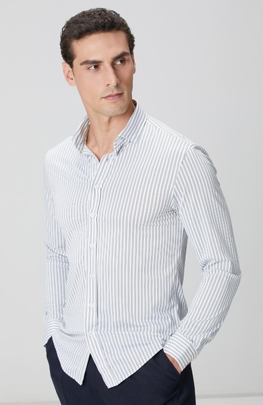  Network Erkek N-Tech Siyah Beyaz Çizgili Gömlek